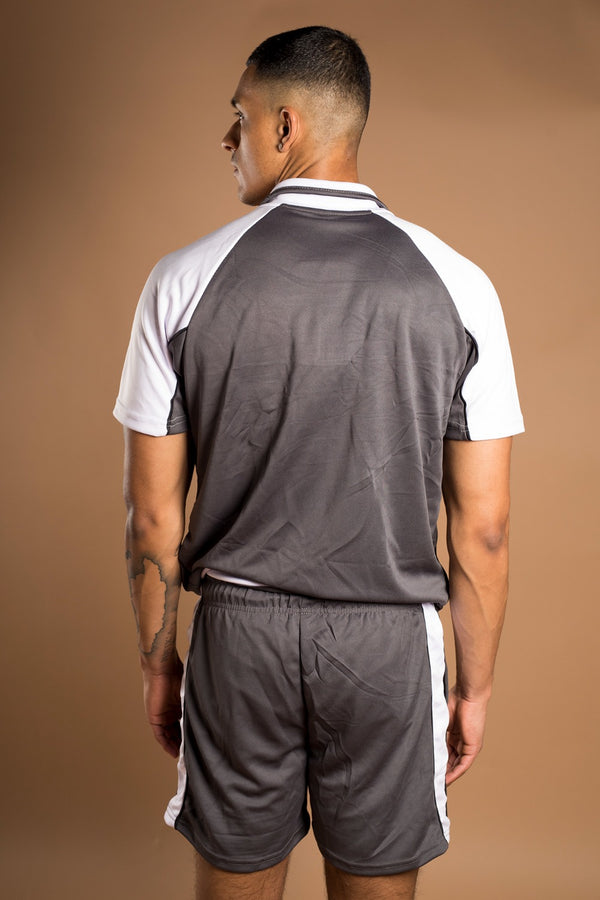 Mens Grey Active Raglan Contrast Panel Short Set