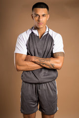 Mens Grey Active Raglan Contrast Panel Short Set