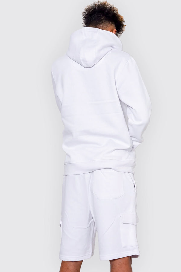 Mens White Printed Hoodie And Short Tracksuit