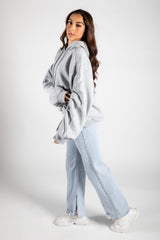 Grey Oversized Ruched Sleeves Hoodie 