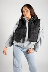Black Cropped Puffer Gilet