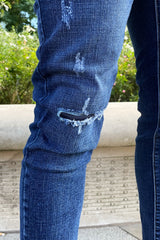 Mid Blue Wash Skinny Ripped Knee Jeans 