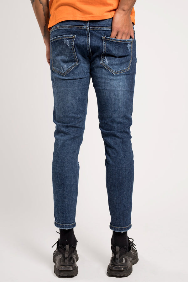 Mid Blue Wash Skinny Ripped Knee Jeans 
