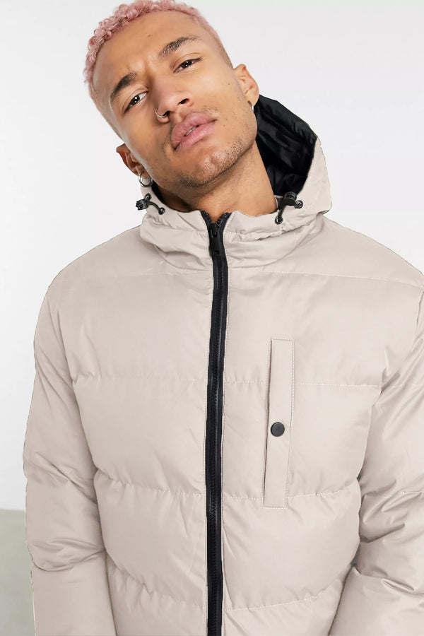 Mens Stone Longline Hooded Puffer Coat