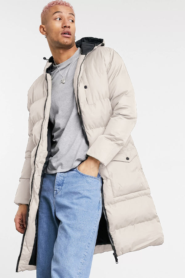 Mens Stone Longline Hooded Puffer Coat