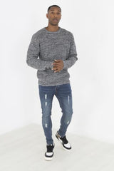 Mens Black Colour Twist Crew Neck Jumper
