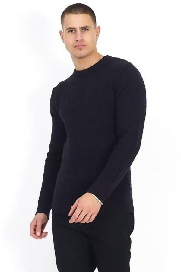 Mens Navy Long Sleeve Casual Crew Neck Knitted Jumper