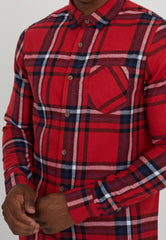 Mens Red Checked Cotton Flannel Long Sleeve Shirt