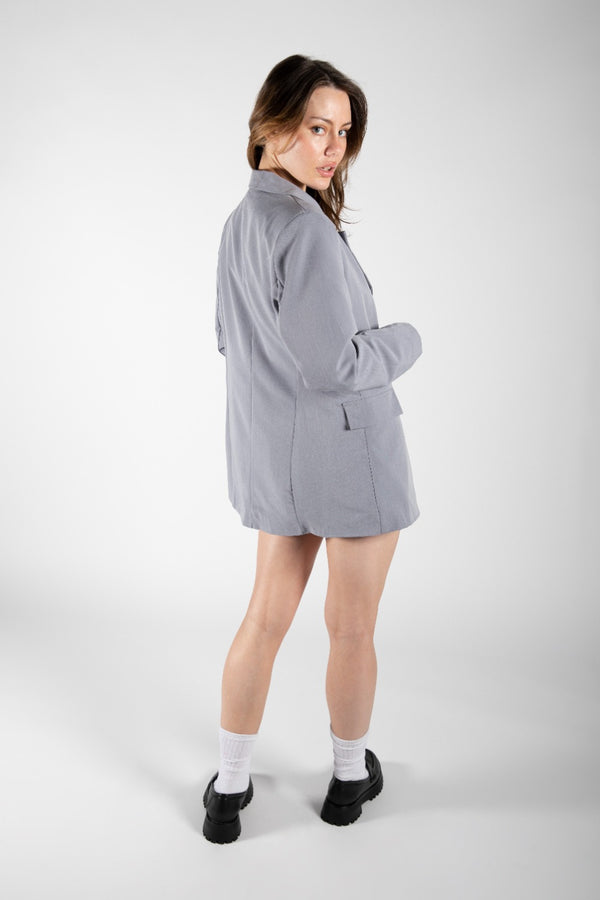 Grey Oversized Double Breasted Lightweight Blazer 