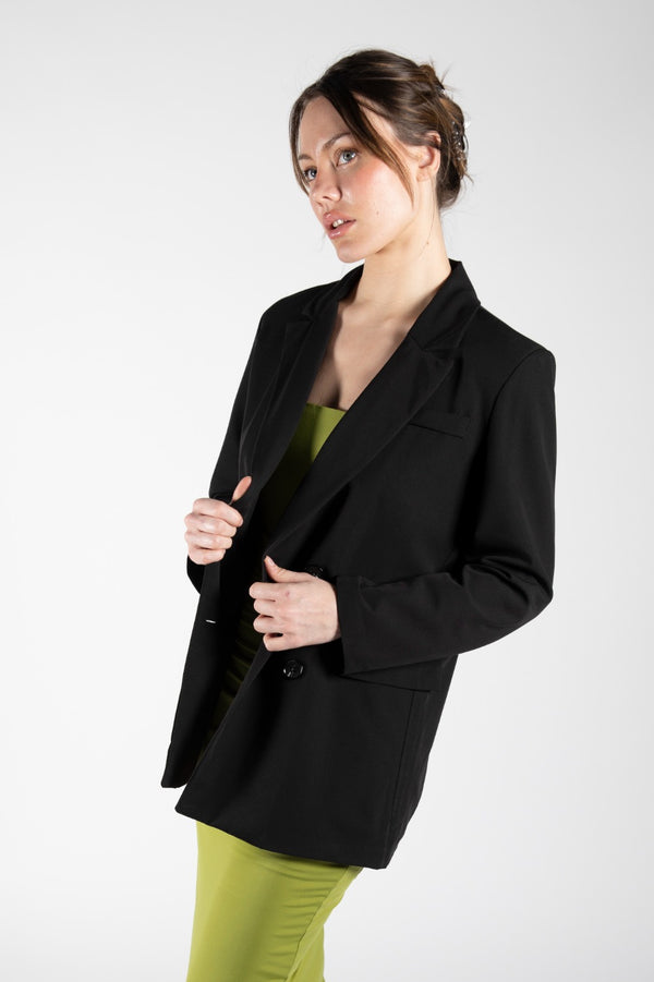 Black Oversized Double Breasted Lightweight Blazer 