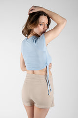 Baby Blue Los Angeles Ruched Side Crop T-shirt 