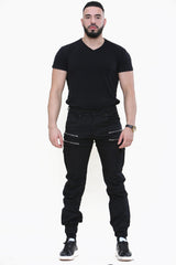 Mens Black Slim Fit Cargo Joggers 