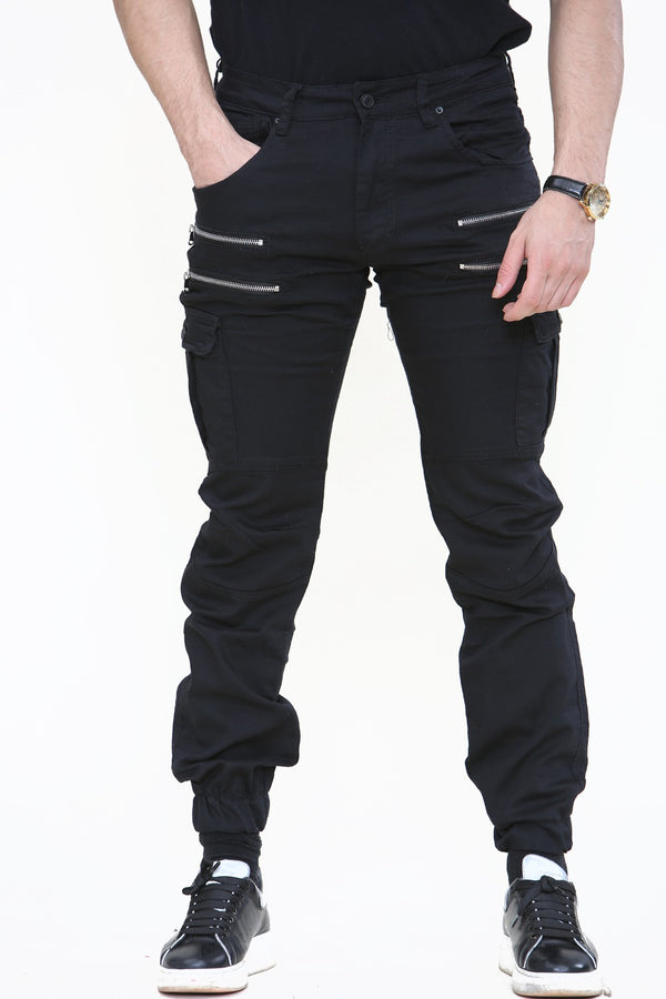 Mens Black Slim Fit Cargo Joggers 