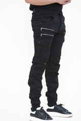 Mens Black Slim Fit Cargo Joggers 