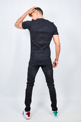 Mens Black Ribbed Detail T-Shirt