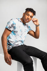 Mens Blue Black and White Tie Dye T-Shirt