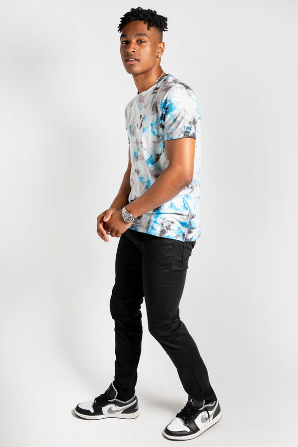 Mens Blue Black and White Tie Dye T-Shirt