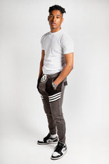 Mens Charcoal Marl Striped Joggers