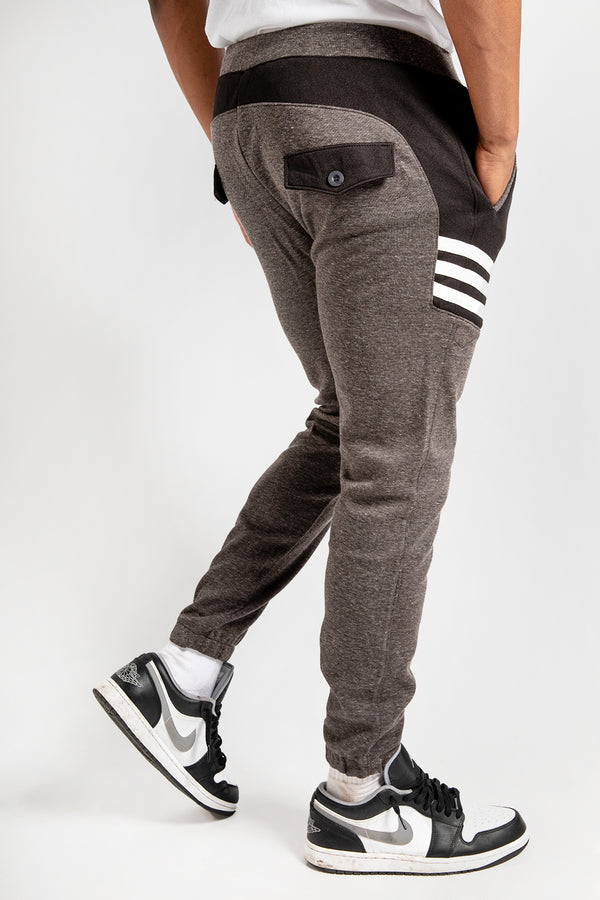 Mens Charcoal Marl Striped Joggers