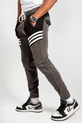 Mens Charcoal Marl Striped Joggers