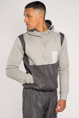 Mens Grey And Charcoal Colourblock Hooded Short Set