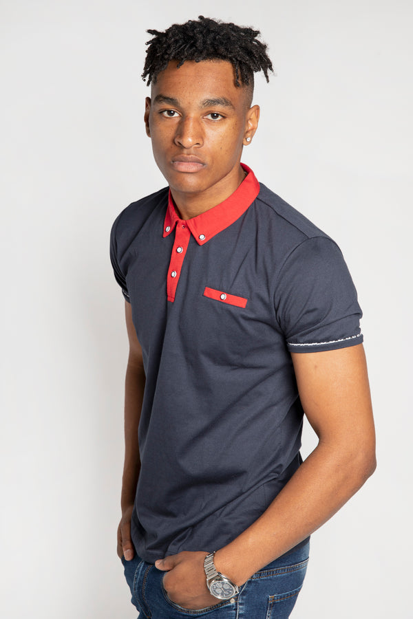 Mens Navy Contrast Collar Polo Shirt