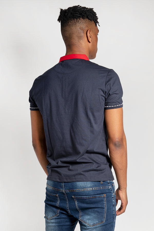 Mens Navy Contrast Collar Polo Shirt