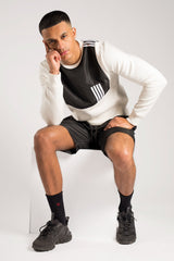 Mens White And Black Colourblock Short Set