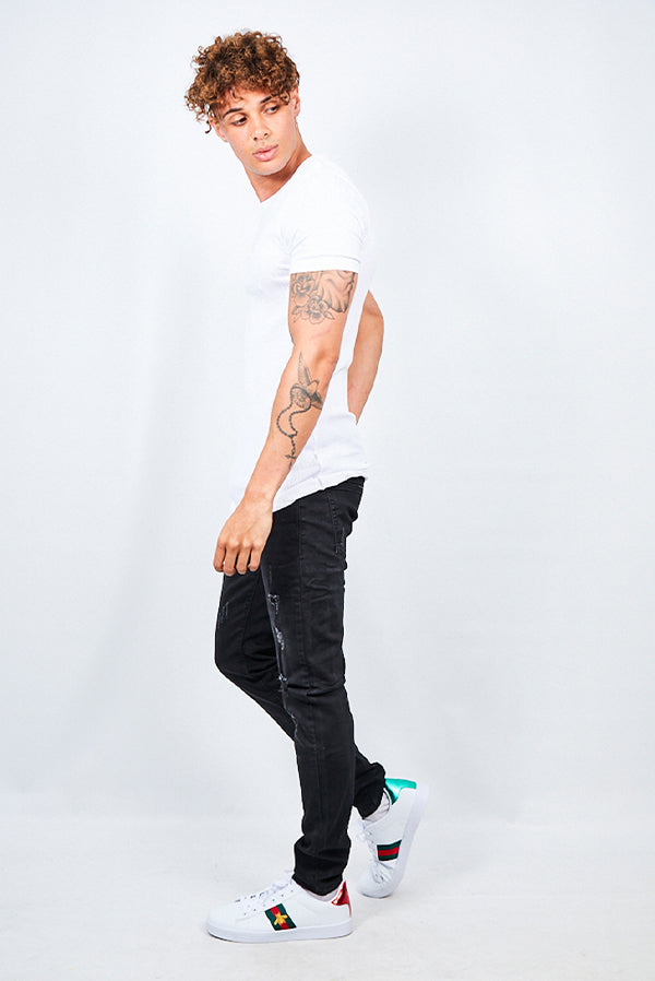 Mens White Ribbed Detail T-Shirt