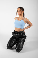 Black Faux Leather Drawstring Jogger