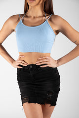 Black Denim Distressed Mini Skirt