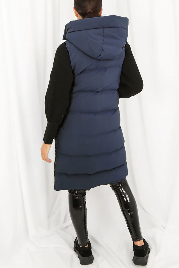 Navy Longline Hooded Puffer Gilet