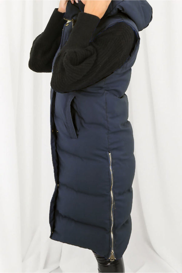Navy Longline Hooded Puffer Gilet