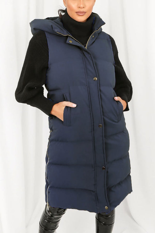 Navy Longline Hooded Puffer Gilet