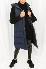 Navy Longline Hooded Puffer Gilet