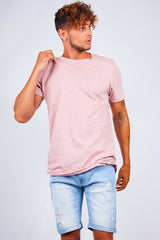 Mens Pink Speckled Nep Crew Neck T-Shirt