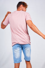 Mens Pink Speckled Nep Crew Neck T-Shirt