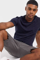 Navy Ribbed Pocket Detail Crew Neck T-shirt-Copy