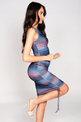 Navy Multi Ribbed Ruched Bodycon Dress