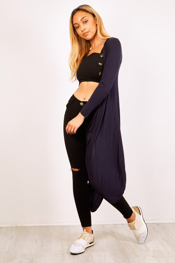 Navy Ribbed Waterfall Cardigan