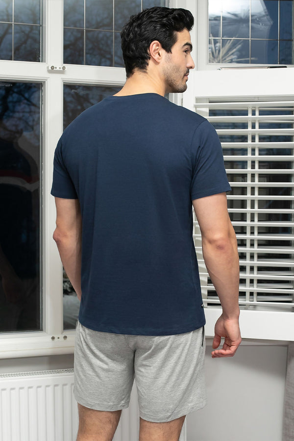 Mens Navy With Grey Wilson Cotton Pyjama Set