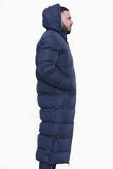 Mens Navy Padded Longline Parka Coat
