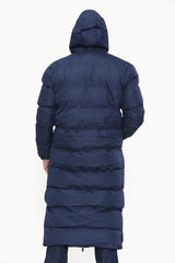 Mens Navy Padded Longline Parka Coat