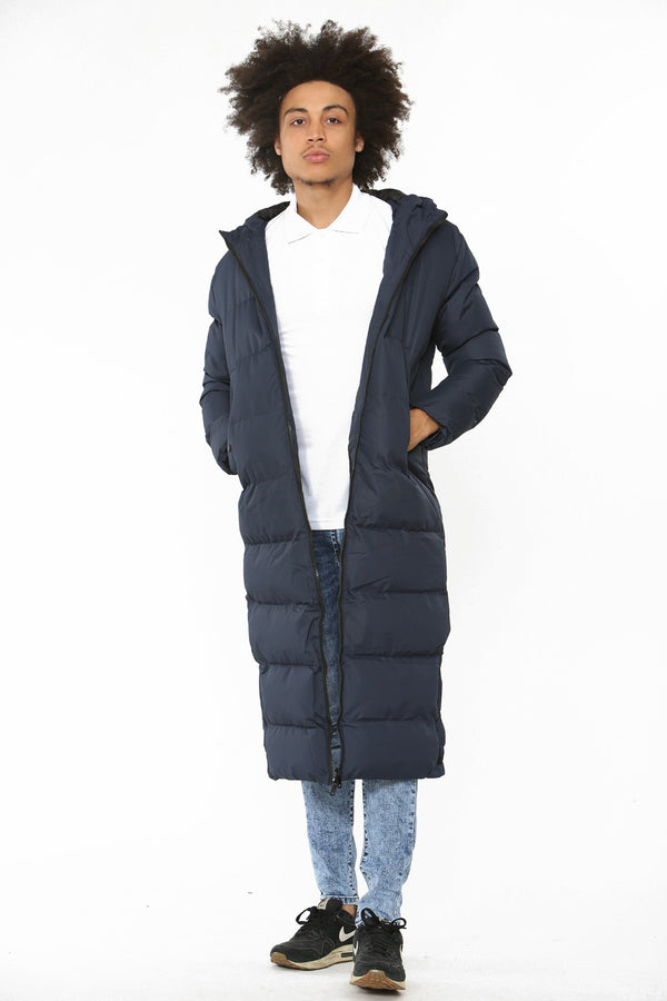 Mens Navy Padded Longline Parka Coat