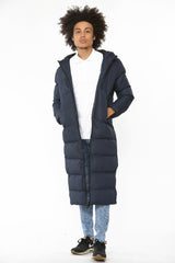 Mens Navy Padded Longline Parka Coat