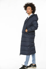 Mens Navy Padded Longline Parka Coat