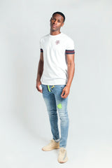 Mens Neon Green and Blue Distressed Slim Jeans
