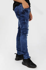 Petrol Blue Distressed Slim Fit Jeans 