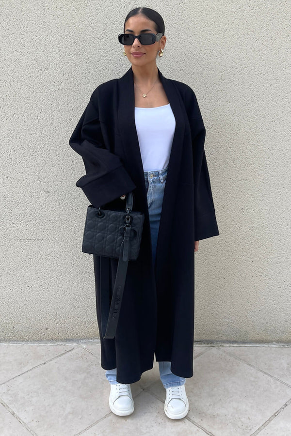 Black Premium Boyfriend Wool Soft Look Oversized Coat