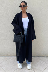 Black Premium Boyfriend Wool Soft Look Oversized Coat